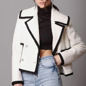 Anthropologie Avec Les Filles Rhinestone Tweed Blazer Jacket Coat S Small Ivory
